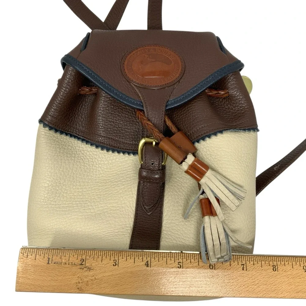 Vintage Dooney & Bourke Teton Cream & Brown Pebbled Leather‎ Backpack Rare USA